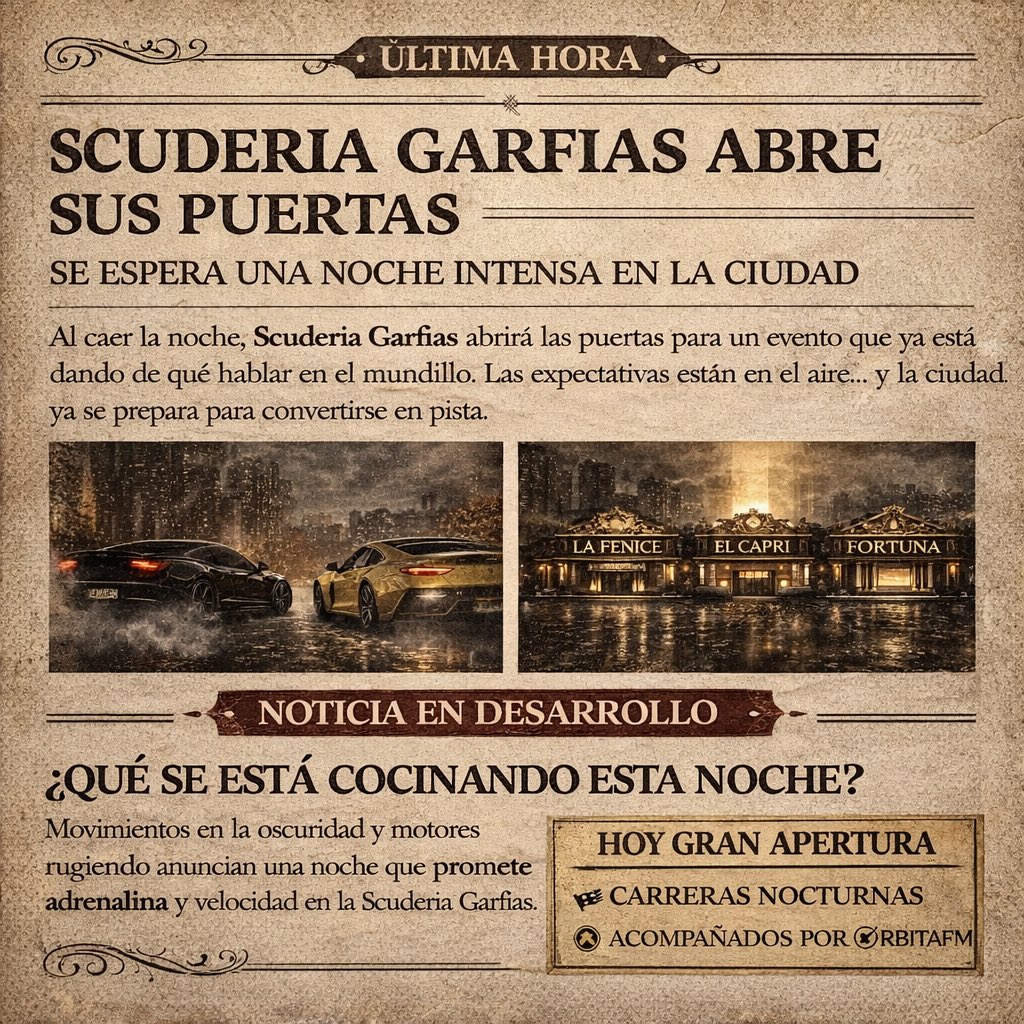 FamigliaFavara's tweet photo. Hoy la ciudad no duerme. 🏎️

Carreras, movimiento… y una velada que no se repite.

📻 Esta noche nos acompaña @Orbitafm_hb 

⏰ 22:00 CL · 20:00 COL · 19:00 MX · 02:00 ESP https://t.co/VqIDPY8XPy