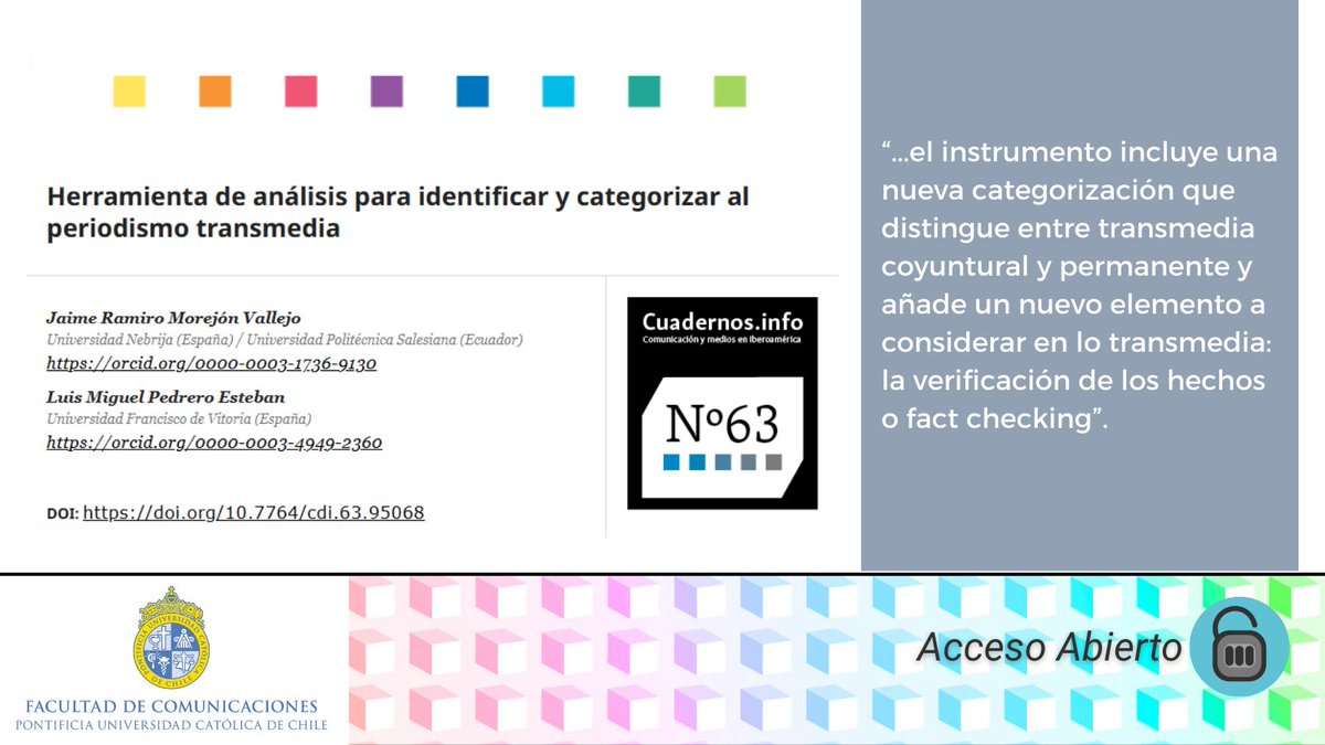 CuadernosInfo's tweet image. ¿Cuándo una pieza periodística 🗞️se puede considerar #transmedia? En este artículo del número de enero pasado se propone una herramienta para identificarlas y categorizarlas.
Puedes verlo aquí 👉cuadernosinfo.uc.cl/index.php/cdi/…

#academia #comunicaciones #periodismo