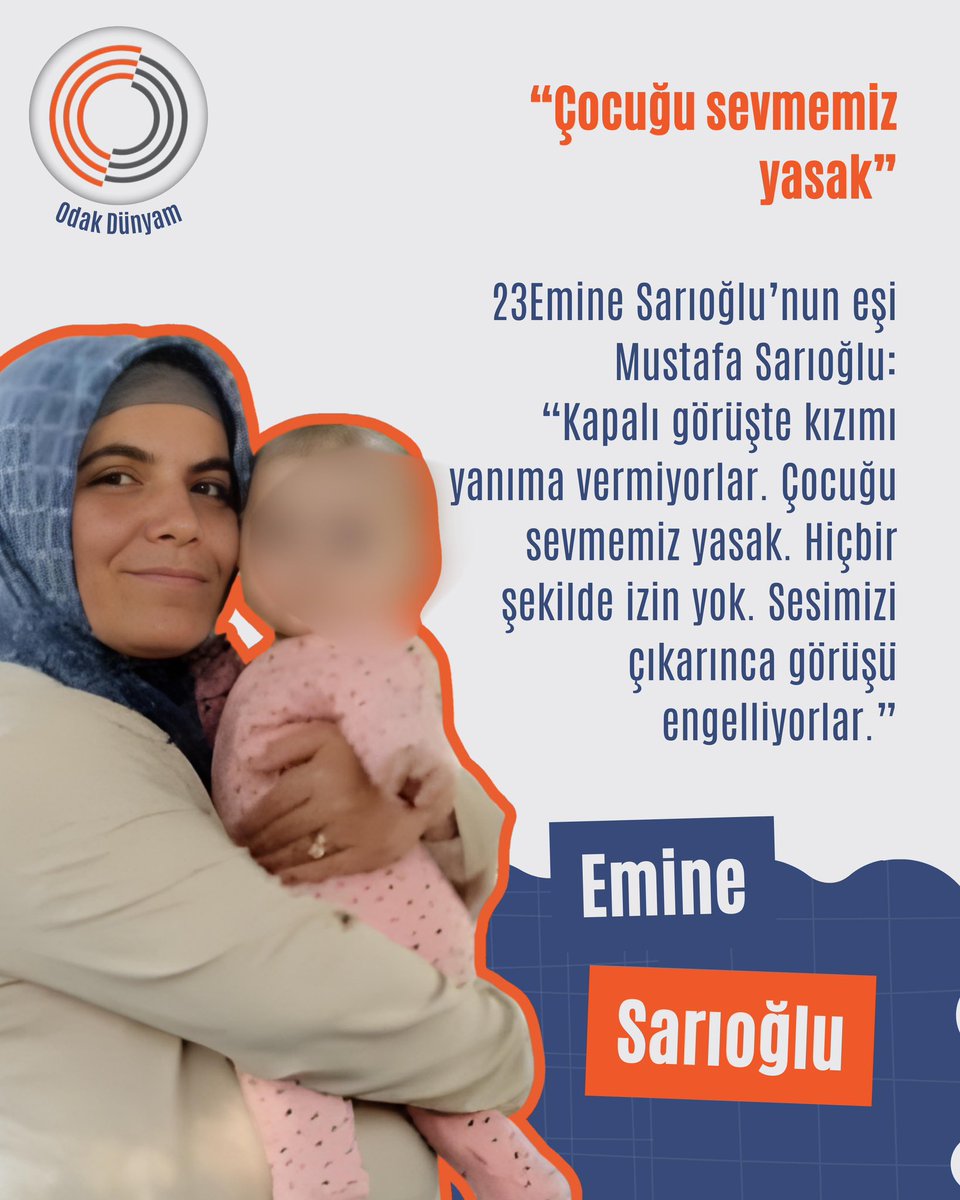 Sincan Cezaevi’nde tutulan Emine Sarıoğlu’nun eşi Mustafa Sarıoğlu: “Kapalı görüşte kızımı yanıma vermiyorlar. Çocuğu sevmemiz yasak!”

Cezaevinde İnsanlıkDramı