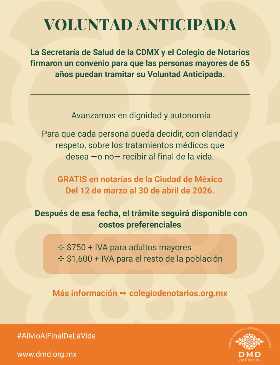 Ciudad de México fortalece el derecho a la Voluntad Anticipada con nuevo Convenio entre Salud y Notarios - La Prensa | Noticias policiacas, locales, nacionales share.google/u8EPjaUUDE4M1k…

#VoluntadAnticipada #CDMX #DignidadAlFinalDeLaVida