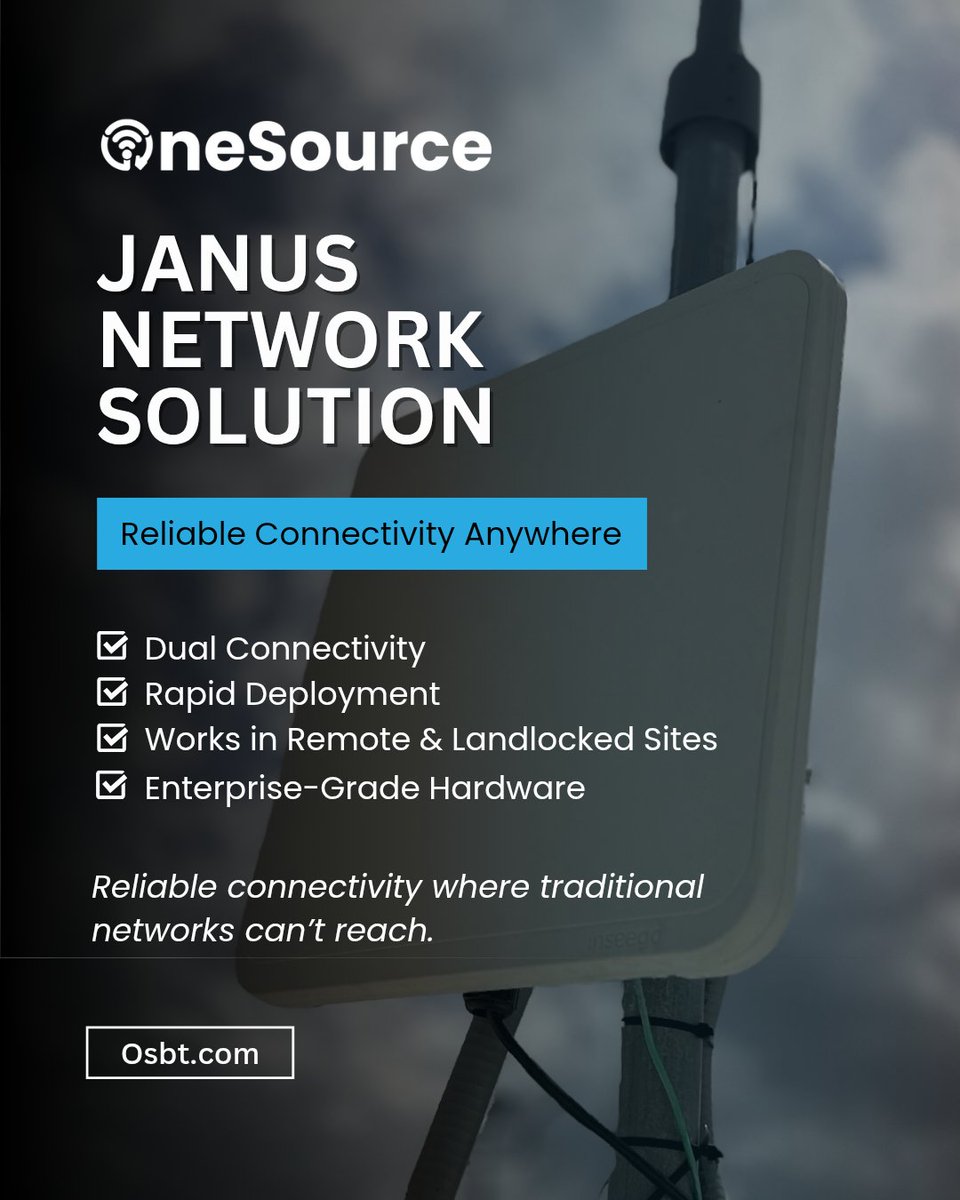 OnesourceBT's tweet photo. Connectivity shouldn’t be limited by location.
JANUS provides resilient, high-performance network access in environments where traditional solutions fall short.

#OneSource #JANUS #EnterpriseConnectivity #5G https://t.co/xRmhRwbynT