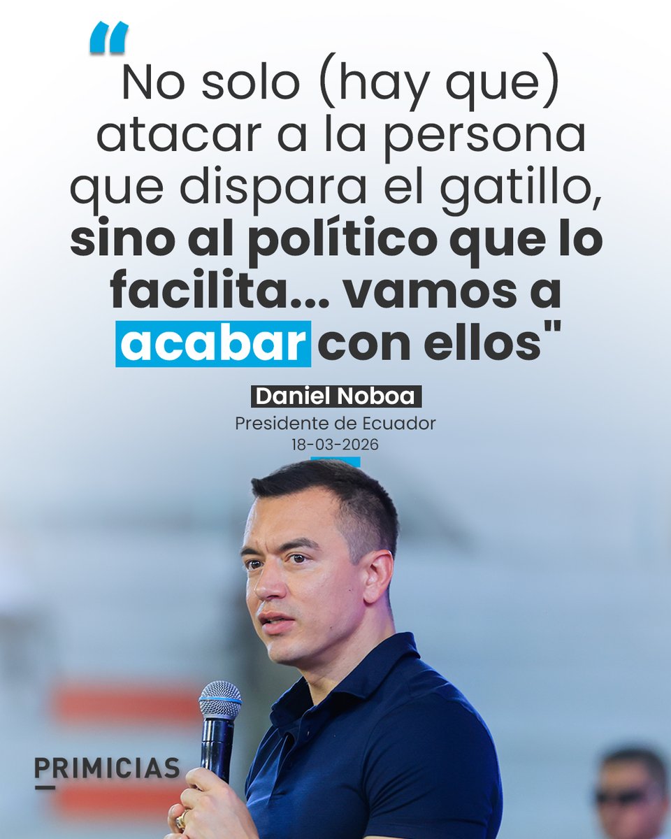 El presidente Daniel Noboa dijo que "en el Ecuador de ayer" había  figuras políticas y judiciales que apoyaban a los criminales y ofreció "acabar con ellos". prim.ec/P6Fz50Yw02x