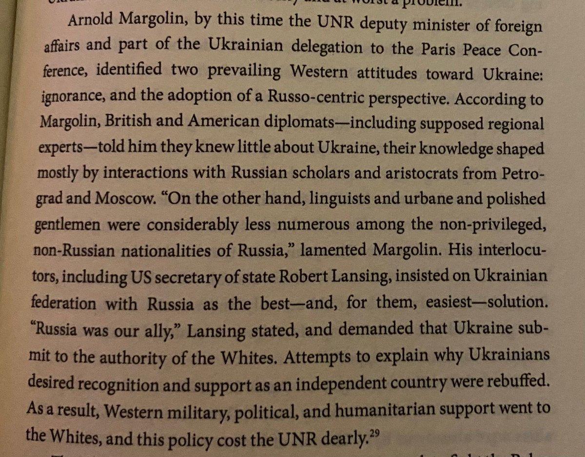 <a href="/nastasiaKlimash/">Anastasia Klimash 🇺🇦</a> This paragraph could be written about 2026 but it is actually about post WW1 independent Ukraine trying to convince western countries at a “peace conference” about their wish for acknowledgement of independence. This is from a very good book - Intent To Destroy - by Eugene Finkel
