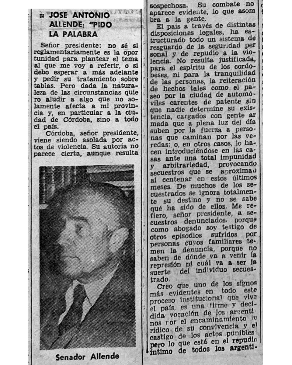 soy_el_76's tweet photo. 💬 SENADOR ALLENDE (Partido Popular Cristiano): —"De muchos de los secuestrados se ignora totalmente su destino y no se sabe nada de ellos."

#argentina #losprincipios #legisladores #cordoba https://t.co/4qT35EhMR5