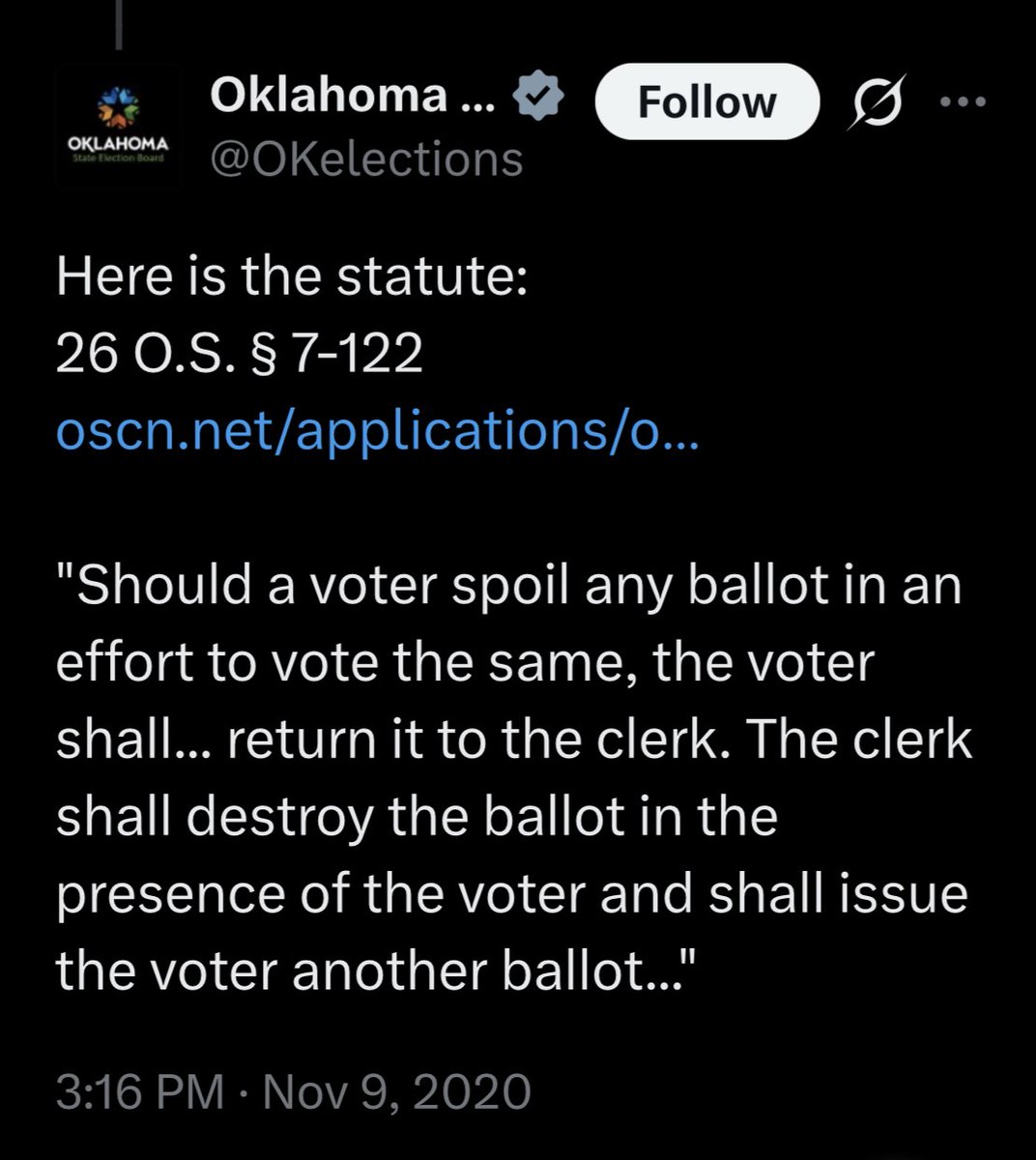 We have good news for you! The inaccurate claims made in the video were debunked and corrected in 2020. Here is the Fact Check thread from 2020: x.com/OKelections/st…
#TrustedInfo2026