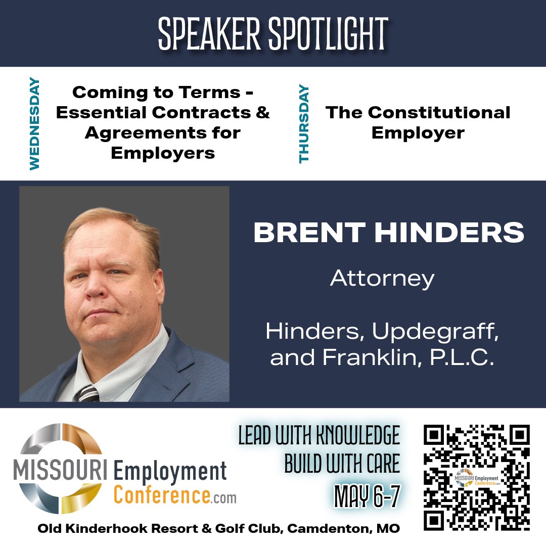 Sharing his expertise with conference attendees May 6-7 at #MEC2026 is Brent Hinders, with Hinders, Updegraff &amp; Franklin, P.L.C.!

Speaker bios - conta.cc/3IocgUp

Register here - conta.cc/4uuWdNK