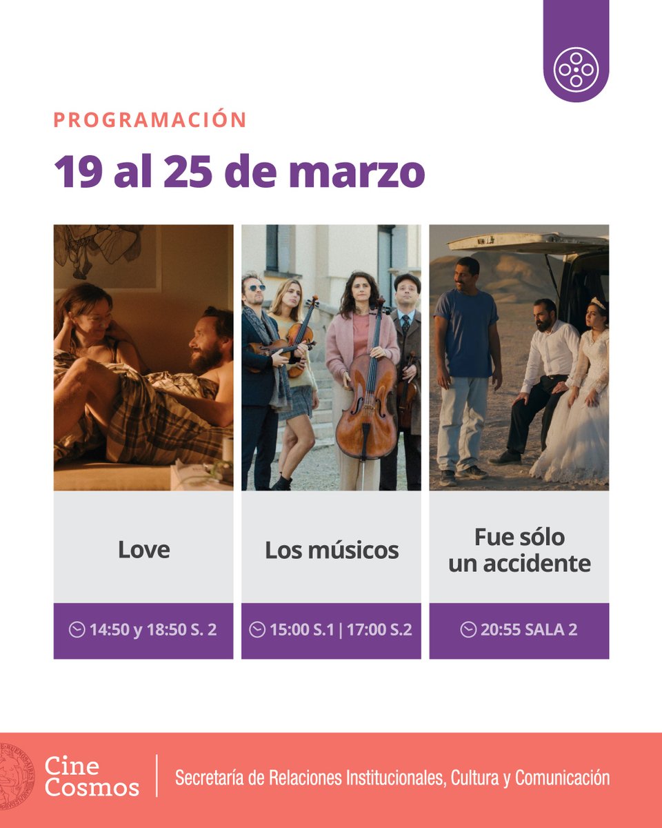 CosmosUBA's tweet photo. 🗓️ ¡Agendá la  #CarteleraCosmosUBA! – del 19 al 25 de marzo!

📍 Av. Corrientes 2046 
🎟️ Entradas en boletería el mismo día de la función
🎬 ¡Vení al #CosmosUBA! 

📲Mirá toda la info en https://t.co/ss3RqAP9jf https://t.co/gOMwdzZ588