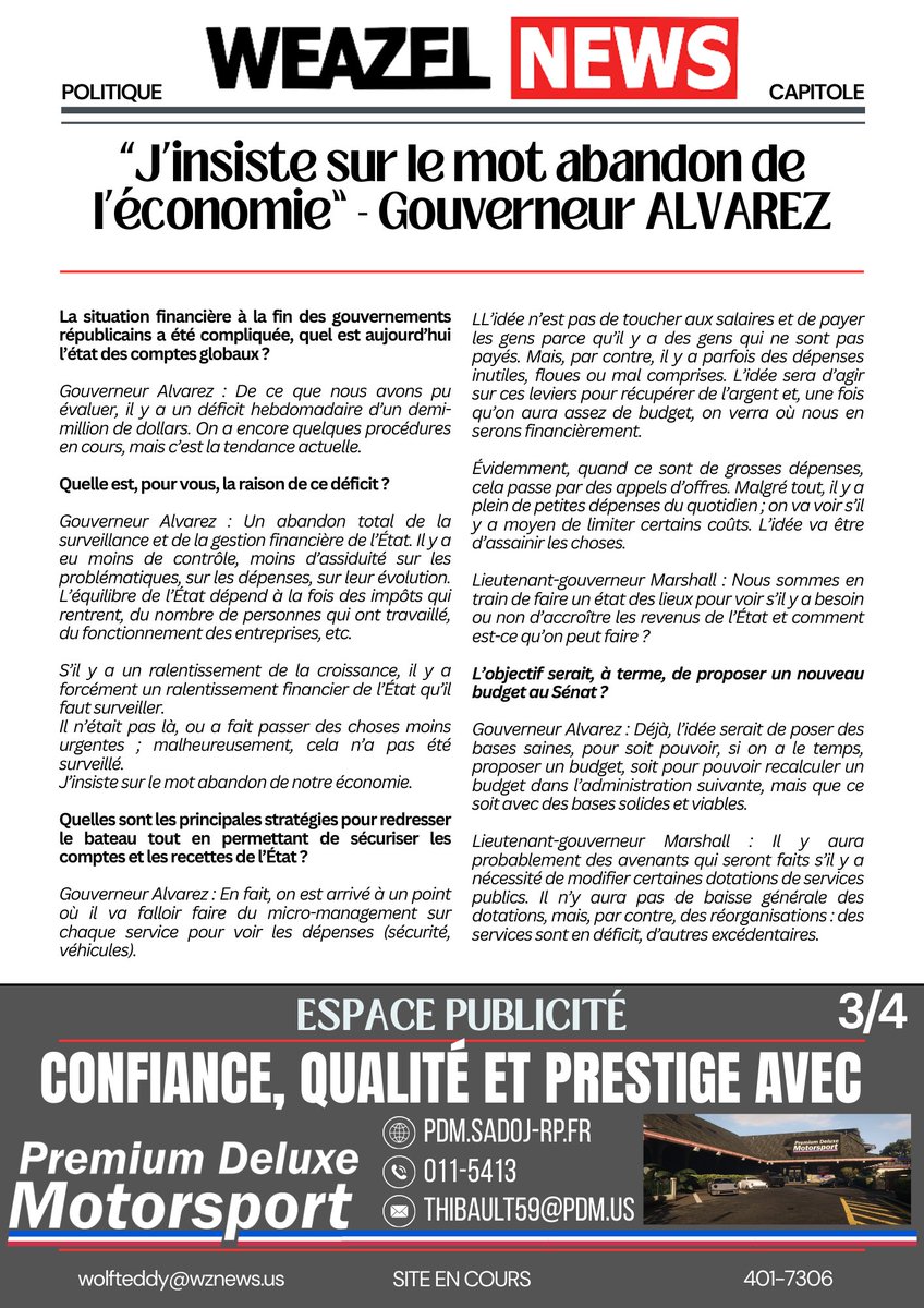 WZN_SA's tweet photo. 🟥 Une passation et de multiples défis pour le nouveau gouvernement !

@GouvernementSA, @KirkAlvarezLS, @derekjamarshall et @CrawfordDo78222 

#Government #SanAndreas #Governor #Alvarez #LieutenantGovernor #PPSA #Marshall #LosSantos #ElectionSanAndreas #WeazelNews #SADoJ #SADoJRP https://t.co/2ZlJ1uAbwQ