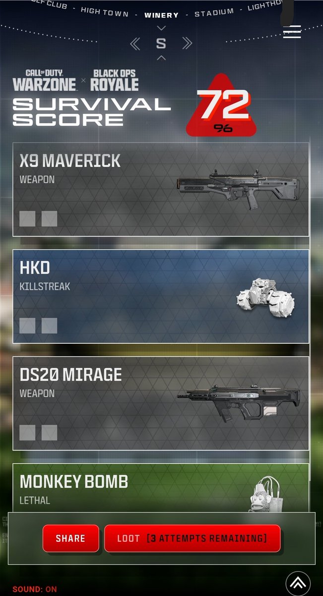 MattOnCola's tweet photo. @CallofDuty These are my 3 best 👌 
Not sure what the monkey bomb does, but I'll take it 😅
#CODSurvivalScore https://t.co/ACX082N7K6