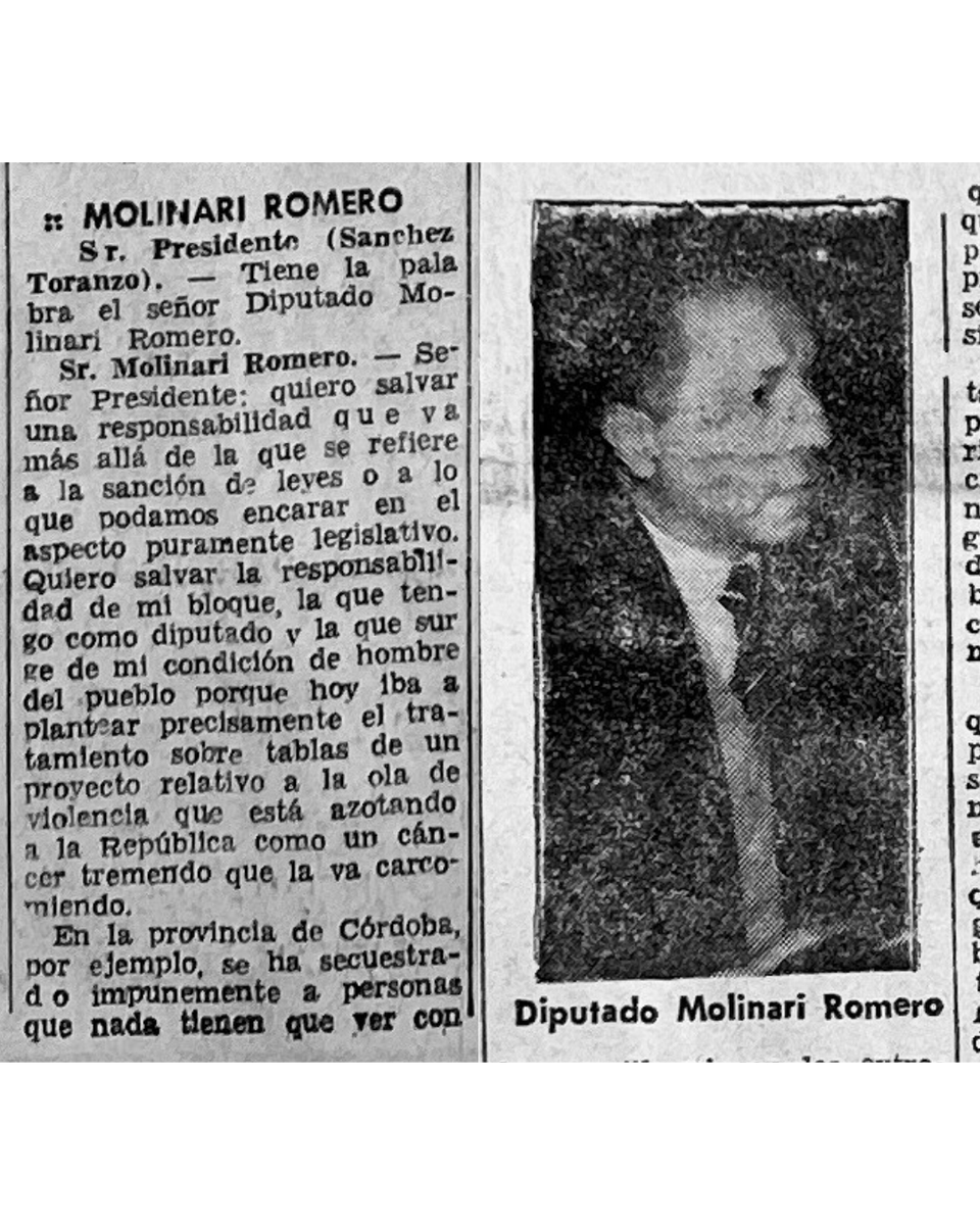 soy_el_76's tweet photo. 💬 DIPUTADO MOLINARI ROMERO (UCR): —"(...) no creo que los soldados del Ejército, que levantaron la bandera de San Martín y de Belgrano, (...) no pueden ser enseñados a convertirse en asesinos de su pueblo."

#argentina #losprincipios #legisladores #cordoba https://t.co/yar1HpFpvf