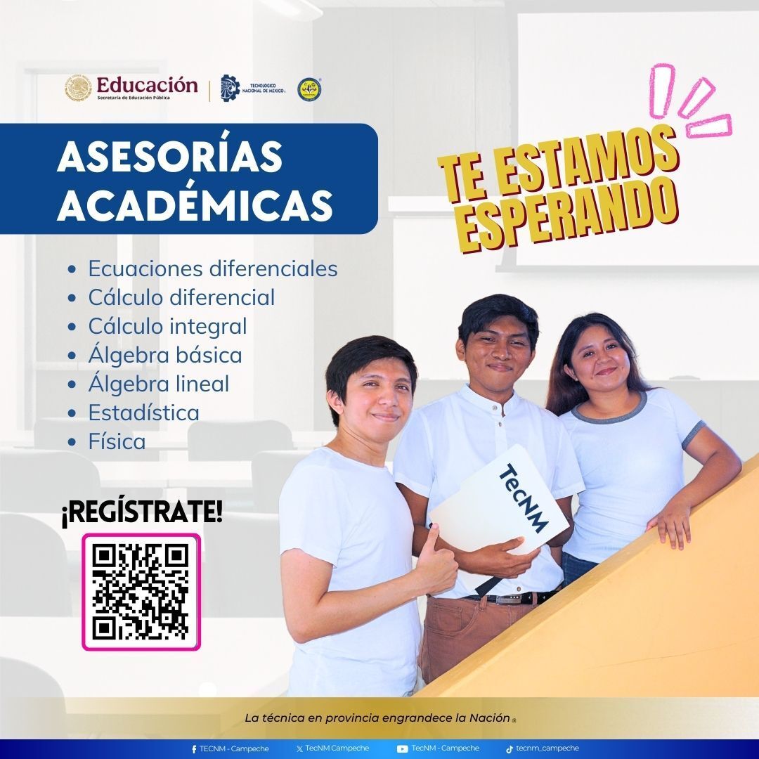 📣 ¡Impulsa tu rendimiento!
Fortalece tus habilidades con nuestras asesorías académicas y avanza con paso firme hacia tus metas. 🎓✨
📍 Inscríbete hoy mismo AQUÍ forms.office.com/r/6AreNJvZH9 
#LaTécnicaEnProvinciaEngrandeceLaNación
#SomosOcelotes 
#OrgulloTecNM