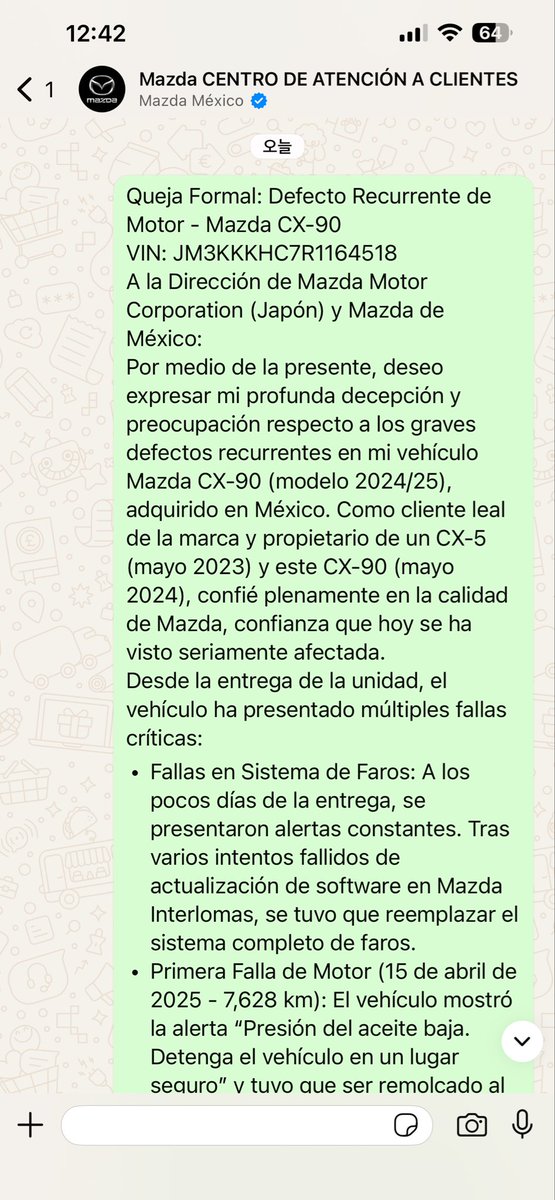EunmiLimx26's tweet photo. @MazdaOficial Ya le mandé por what’s app https://t.co/RmQs8AbjjY