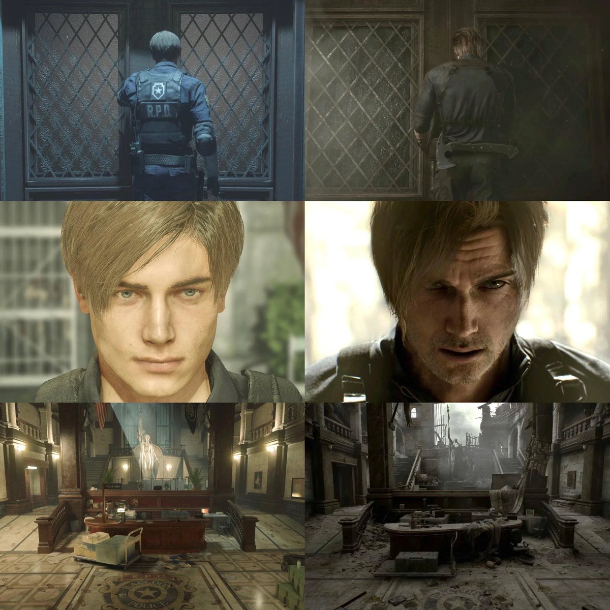 nightswayness's tweet photo. Resident Evil 2 Remake (2019) / Resident Evil Requiem (2026) https://t.co/p2BoPfVEHW