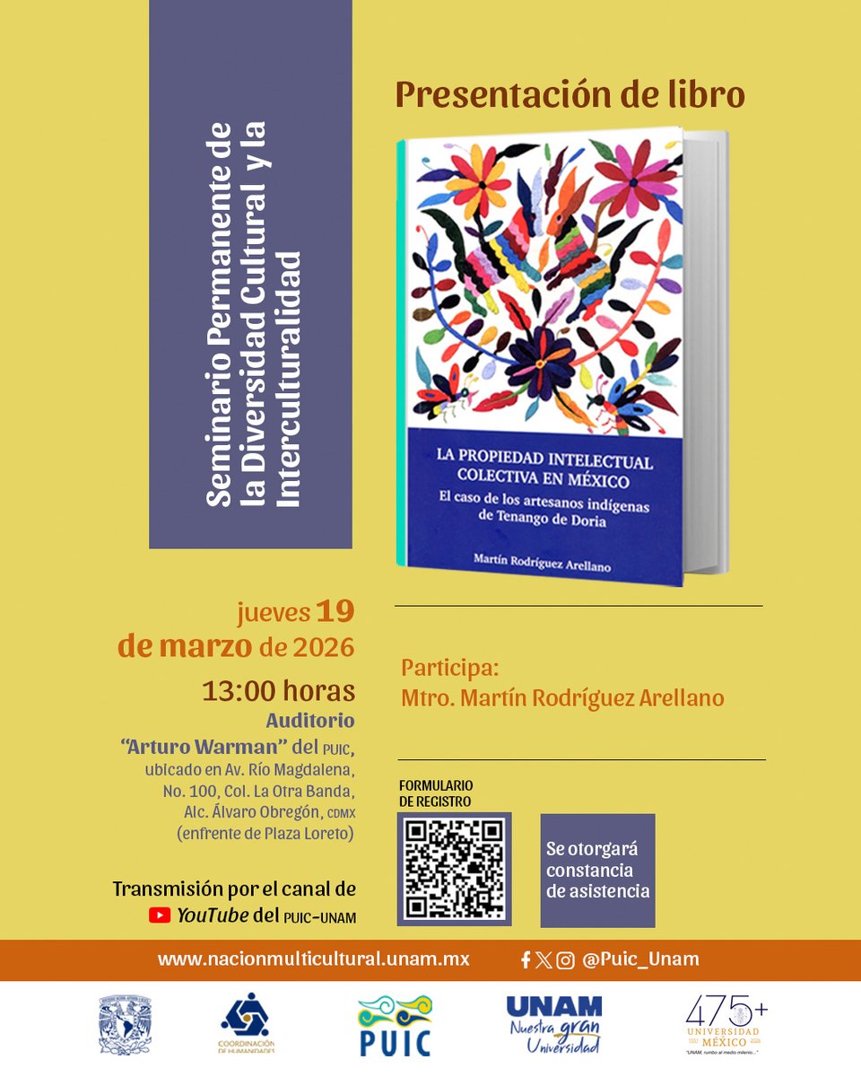 puic_unam's tweet photo. 📢 ¡Mañana! Presentación del libro "La Propiedad Intelectual Colectiva en México"

🔗 Registro: https://t.co/QVe8qSsUXE

#PropiedadIntelectualColectiva #ArtesaníasIndígenas #DerechosColectivos #UNAM https://t.co/TIxQnn3RSa