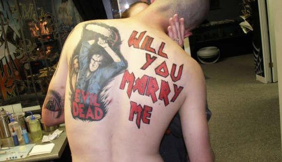 EvilDeadNews's tweet image. Bruce Campbell Memes: 

"She said YES

#evildead #tattoo #proposal"

facebook.com/BruceCampbellM…