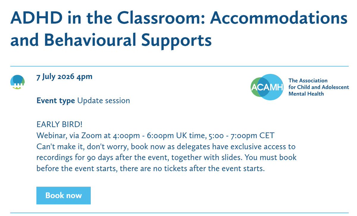 AutismHubIE's tweet photo. CPD Webinar 
🗓️ Tuesday, 7th July
🕔 4pm-6pm (Ireland/UK time)
📍 Hosted by ACAMH
May be of interest to:
🧠 Psychologists &amp; Psychiatrists
🗣️ Speech &amp; Language Therapists
👐 Occupational Therapists
🧑‍🏫 Teachers
...and other professionals!
Register: https://t.co/LeTpDfDfqR https://t.co/SfTQHqJ1PO