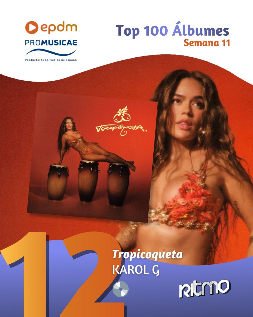 conRITMOes's tweet image. 📊 ¡#MásCara de #BadGyal debuta en el #2 del Top 100 Álbumes de @Promusicae_es y @portaldemusica!

💽 Además, siguen con fuerte presencia en la lista álbumes como #LUX de #ROSALÍA en el #5, #CUARTOAZUL de @Aitanax en el #7 y #Tropicoqueta de @karolg en el #12.