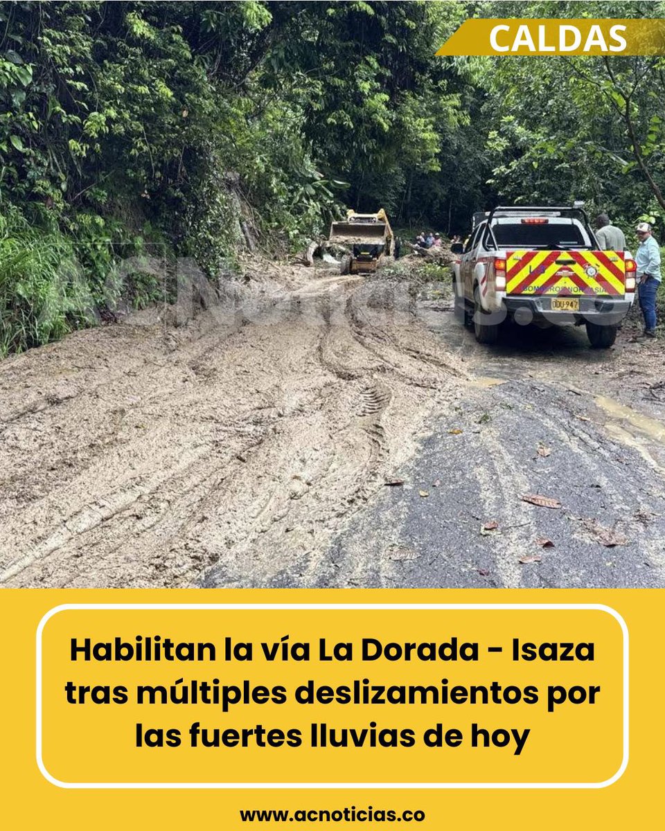 acnoticiasco's tweet photo. 🔥 #Atención | #Movilidad: ¡Vía habilitada! 🚨 Maquinaria amarilla logró remover las rocas y el lodo en el Km 25 de la vía #LaDorada - #Norcasia sector de Isaza (#Victoria). 🚜 El corredor ya tiene paso tras las fuertes lluvias de esta mañana de miércoles. Se pide transitar con extrema precaución. 

Detalles aquí 👉🏻 https://t.co/GkSTU915Dr

📉 #ACNoticias
