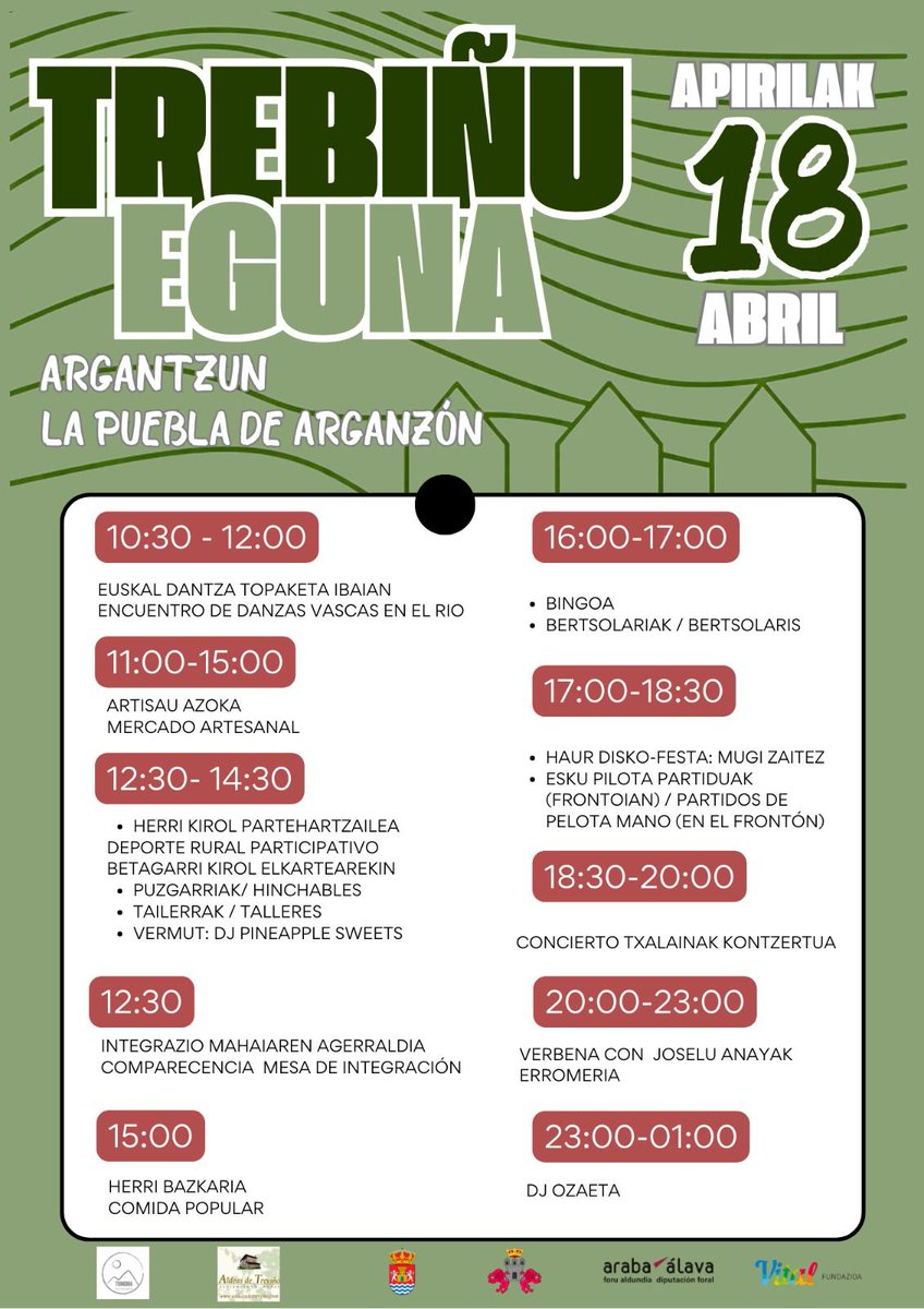 RitxarAstegieta's tweet photo. Berriro ospatuko da Trebiñu eguna!
Etorri eta parte hartu!
Guztion artean lortuko dugu!
#trebiñuarabada https://t.co/5rx9dNIypy
