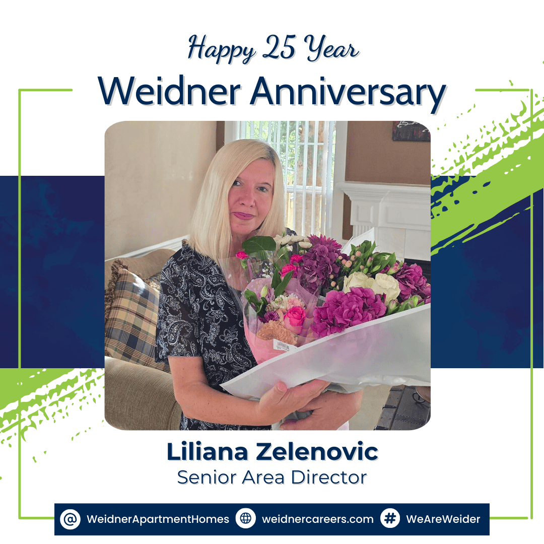 Join us in celebrating Liliana Zelenovic's 25-year anniversary with Weidner! As a Senior Area Director, Liliana embodies determination, kindness, and tenacity, overcoming all leasing challenges with grace. Thank you, Liliana! 

#WeidnerCareers #WhyWeidner #WeAreWeidner