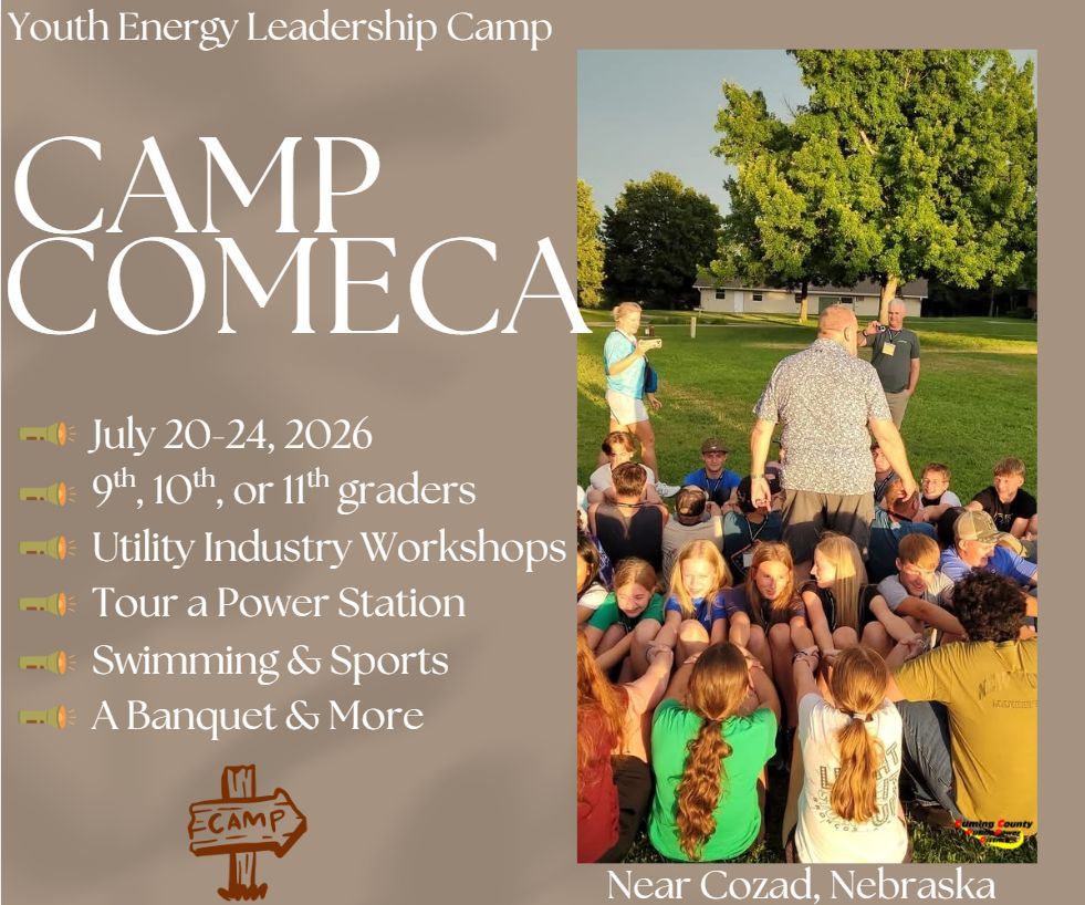 CumingCountyPPD's tweet photo. Youth Energy Leadership Camp is July 20-24, 2026. Current 9th, 10th or 11th grade students sign up now! Application deadline is May 1, 2026. Call with any questions: 402-372-2463. https://t.co/Tx6tKI15Ff