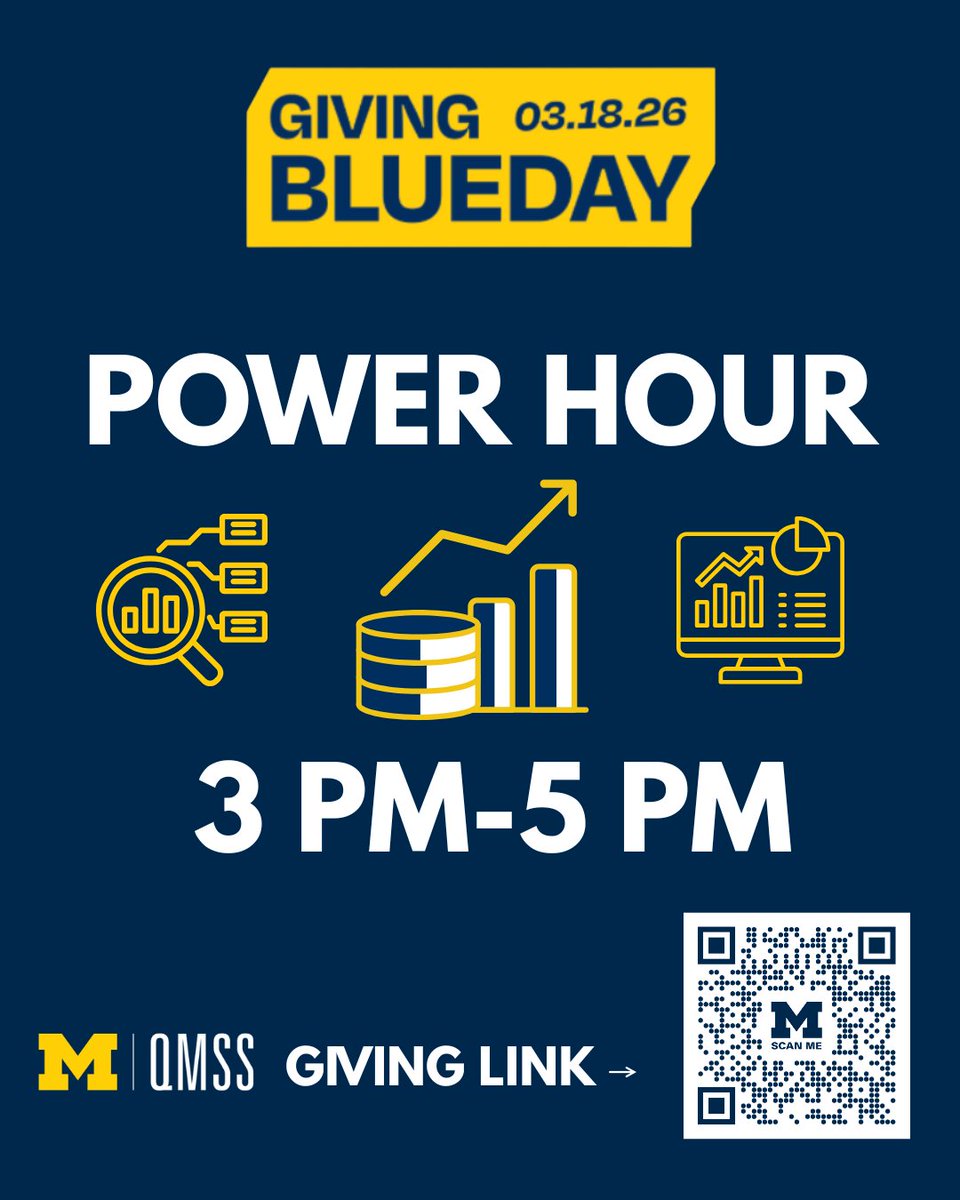 UmichQMSS's tweet photo. #LSAPowerHour for Non-Degree Granting Departments has begun 💙💛 From 3–5 PM, this challenge gives #QMSS the chance to earn a $1K bonus! Help us get there by continuing to #KeepSharing. #GivingBlueday #UniversityofMichigan 

Link here: https://t.co/r4oQg3fLBa https://t.co/7XHVhCtecT