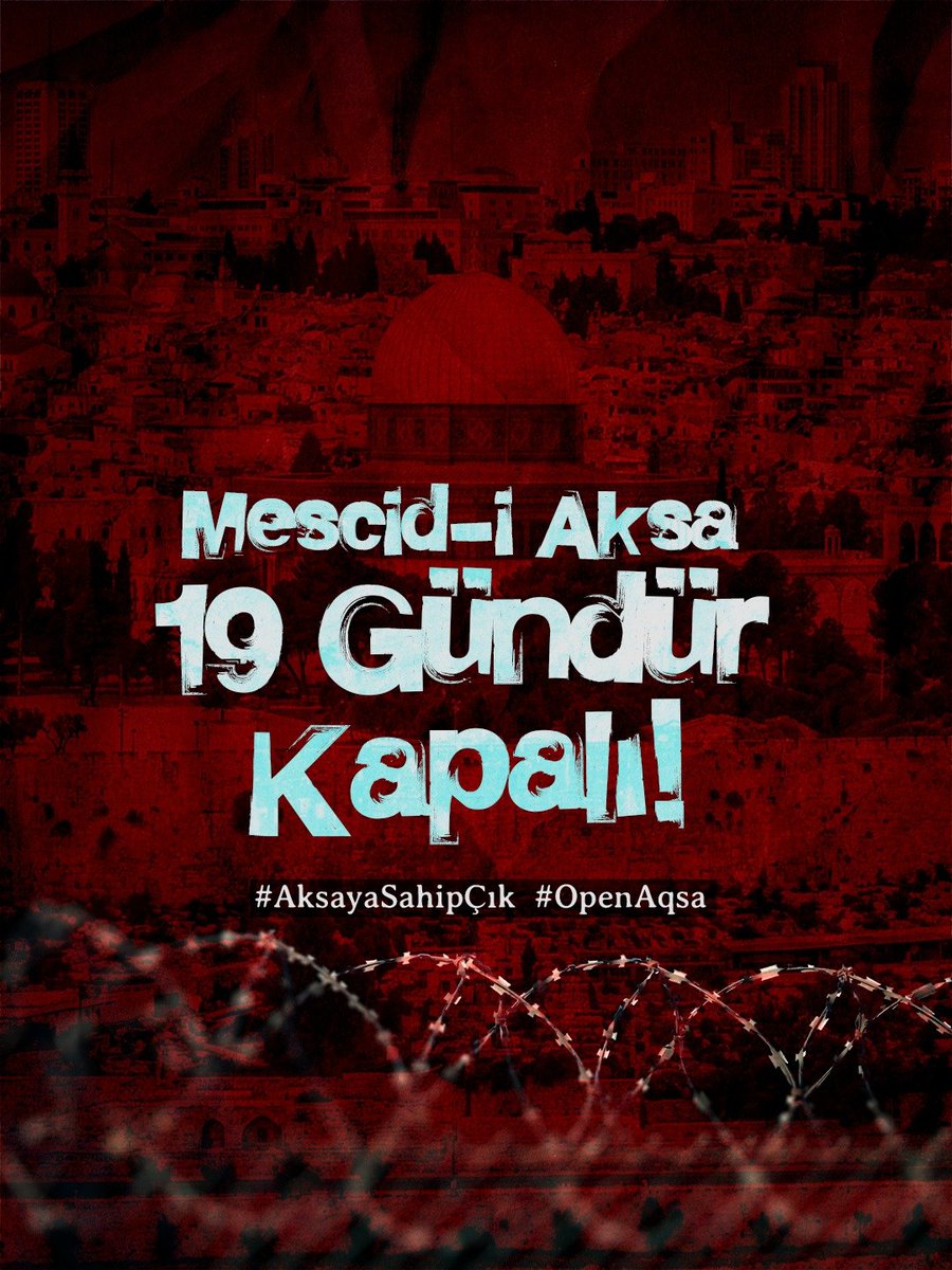 insanmedeniyet's tweet photo. Mescid-i Aksa 19 gündür kapalı!
#AksayaSahipÇık    #OpenAqsa https://t.co/kuq2vXidF3