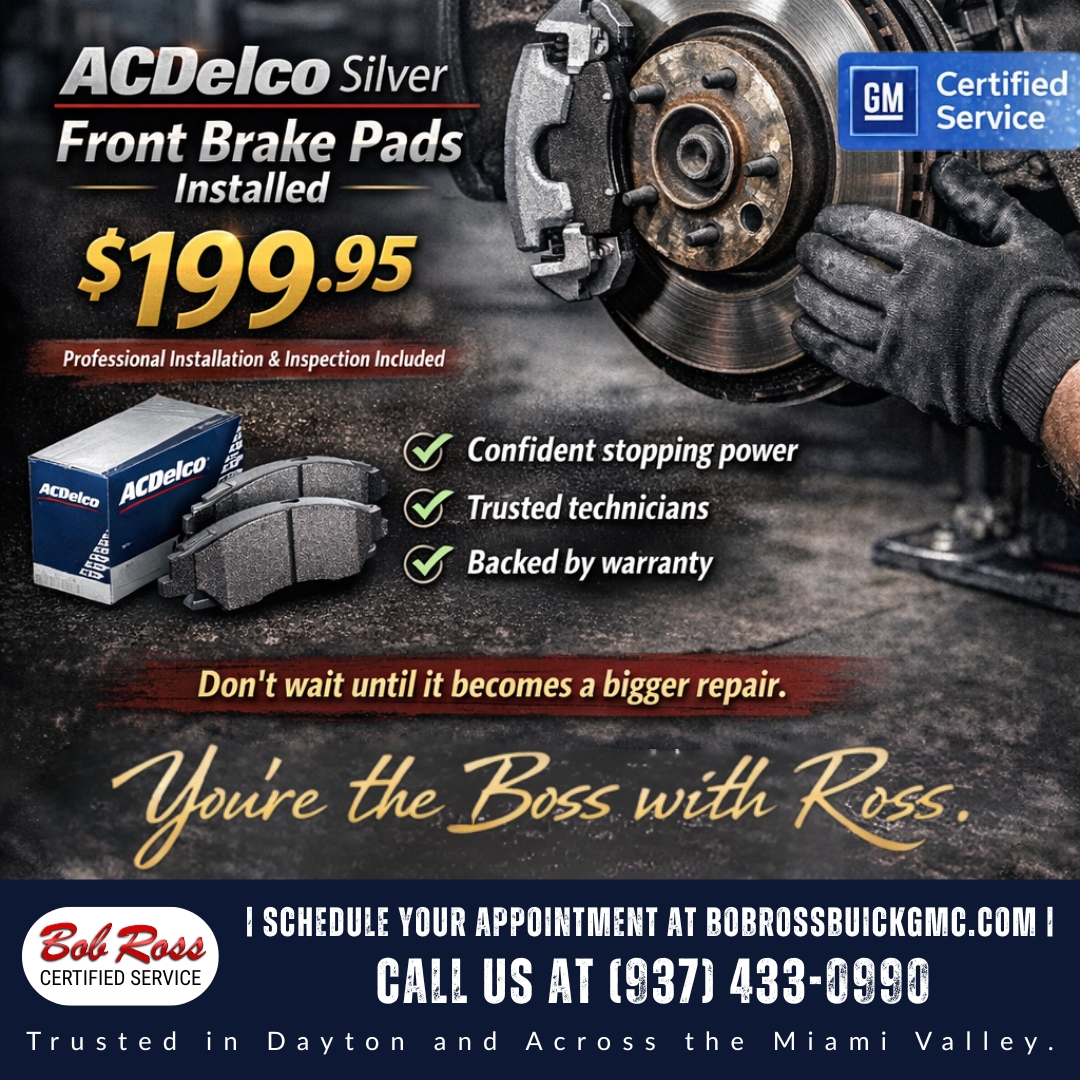 Stop. Slow. Stay safe. If brakes squeak, get ACDelco Silver Front Brake Pads for $199.95 at Bob Ross Certified Service. 🚗 Schedule now. ➡️ ow.ly/siwm50YvZyP #BrakeService #BobRossCertifiedService #DriveSafe #CarCare #YoureTheBossWithRoss