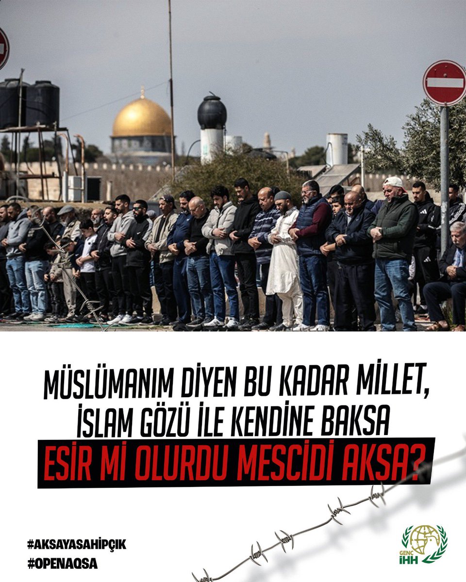 ihhgenc's tweet photo. Müslümanım diyen bu kadar millet, İslam gözü ile kendine baksa Esir mi olurdu Mescid-i Aksa?  
 #AksayaSahipÇık    #OpenAqsa https://t.co/UmEML1Ofof