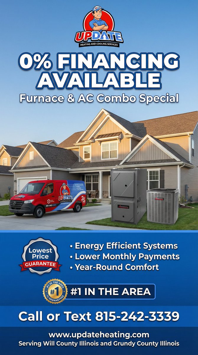 updateheating's tweet photo. 🚨 HVAC COMBO SPECIAL
0% Financing Available
Lowest Price Guarantee
Upgrade before your system fails.
📞 815-242-3339
#HVAC #WillCountyIL #GrundyCountyIL https://t.co/iMiyqzxg3d