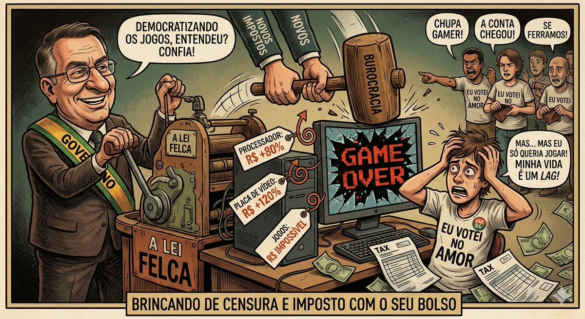 Adrianof44's tweet photo. A Lei Felca não é "regulação", é confisco. É bizarro ver uma comunidade que movimenta bilhões ser asfixiada por quem prometeu avanços. O pior? Ver gamer que defendeu o atual governo agora em silêncio absoluto. O sonho do PC Gamer morreu. 💀📉 #GameOver #PoliticaBR https://t.co/j4nBWQXbbq