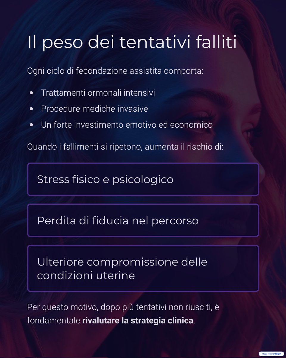 BioTexCom_it's tweet photo. Cause legate a fallimenti riproduttivi ripetuti: fallimenti multipli di fecondazione assistita nonostante embrioni sani

Per molte coppie, la fecondazione assistita rappresenta una concreta possibilità di realizzare il desiderio di avere un figlio.
Tuttavia, esistono situazioni in cui, nonostante la qualità degli embrioni sia buona o eccellente, i tentativi di impianto falliscono ripetutamente.

Quando più cicli di IVF (fecondazione in vitro) o ICSI non portano a una gravidanza, si parla di fallimenti riproduttivi ripetuti da impianto (repeated implantation failure), una condizione complessa che richiede un’analisi approfondita.