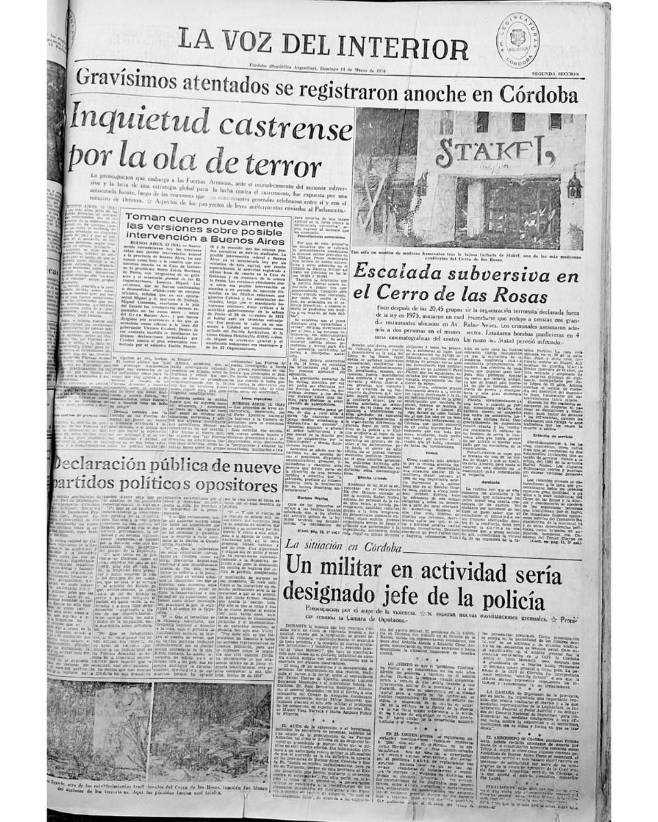 soy_el_76's tweet photo. 📰 La Voz del Interior
📍 Domingo 14 de marzo de 1976

💬 "Gravísimos atentados se registraron anoche en Córdoba"

#argentina #lavozdelinterior #atentados #cordoba https://t.co/X0i0FUAmVH