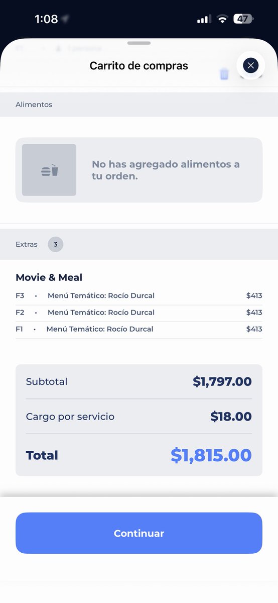 Oye <a href="/Cinepolis/">Cinépolis</a> me sentí estafado anuncias tu proyección de Rocio Durcal el $186 pesos por boleto y luego sorpresivamente pones el costo de los cócteles y la comida, eso es publicidad engañosa eh CC <a href="/Profeco/">Profeco</a>, deberían poner el costo real desde el inicio.
