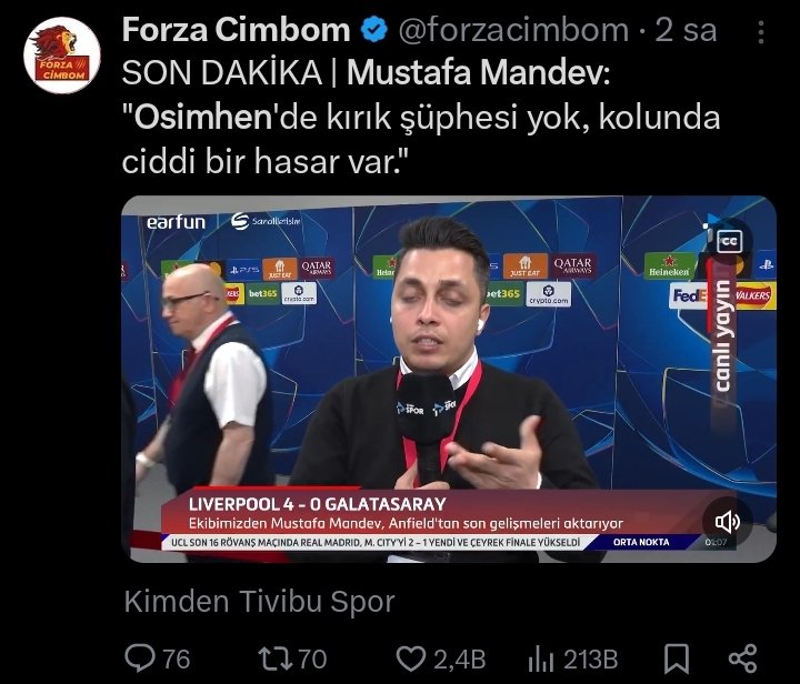 2 saat önce kırık yok diyordu kulübün açıklaması beklenmeli