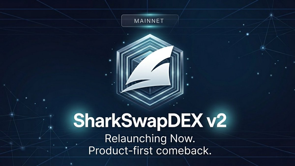 SharkSwapDEX v2 — relaunching now.

After 28 months offline, we're back with institutional-grade backing:
• Institutional angel funding closed
• Revamped team: proven EVM + Solana builders
• Multi-chain from day 1: Base (primary) + Solana

Liquidity aggregator + sustainable