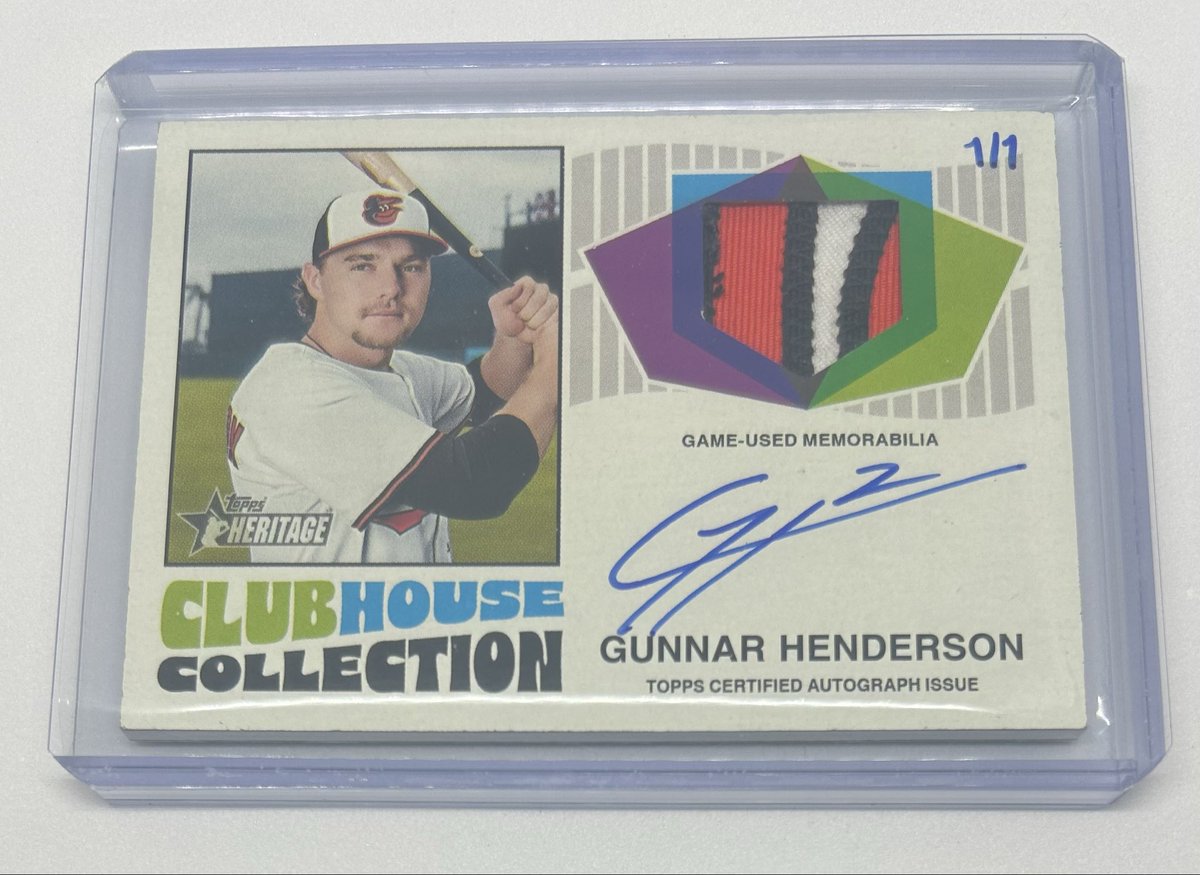 CBCollect's tweet photo. Must be some leftover St. Patrick’s Day luck 🍀
1/1 Gunnar Henderson on-card auto/game-worn patch from 2026 Topps Heritage on release day 🔥⚾️
@Topps @ToppsCards @Orioles @MLB
#ToppsHeritage #1of1 #TheHobby #BaseballCards #Orioles https://t.co/4KniYkqrAV