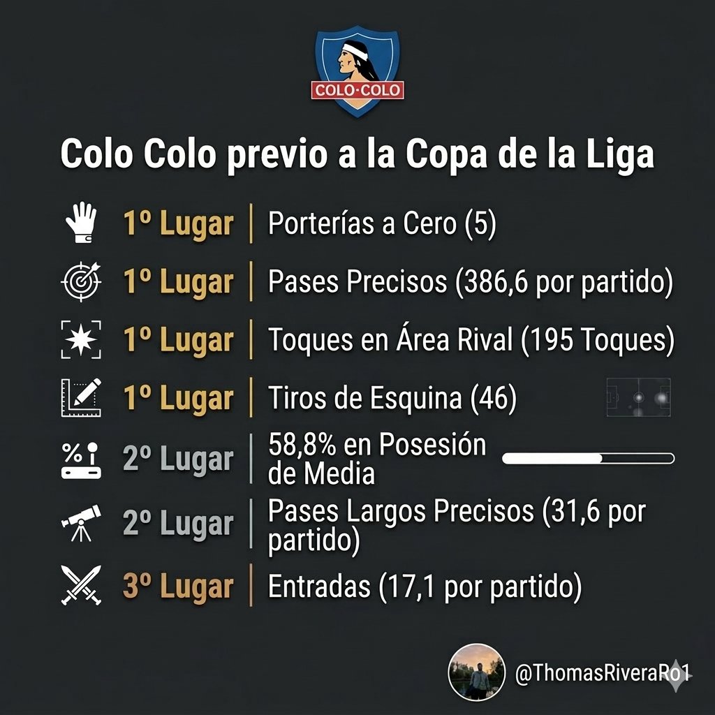 ThomasRiveraRo1's tweet photo. ⬜⬛Colo Colo llega así a la Copa de la Liga📊
#ColoColo https://t.co/UYyBXEkEm4