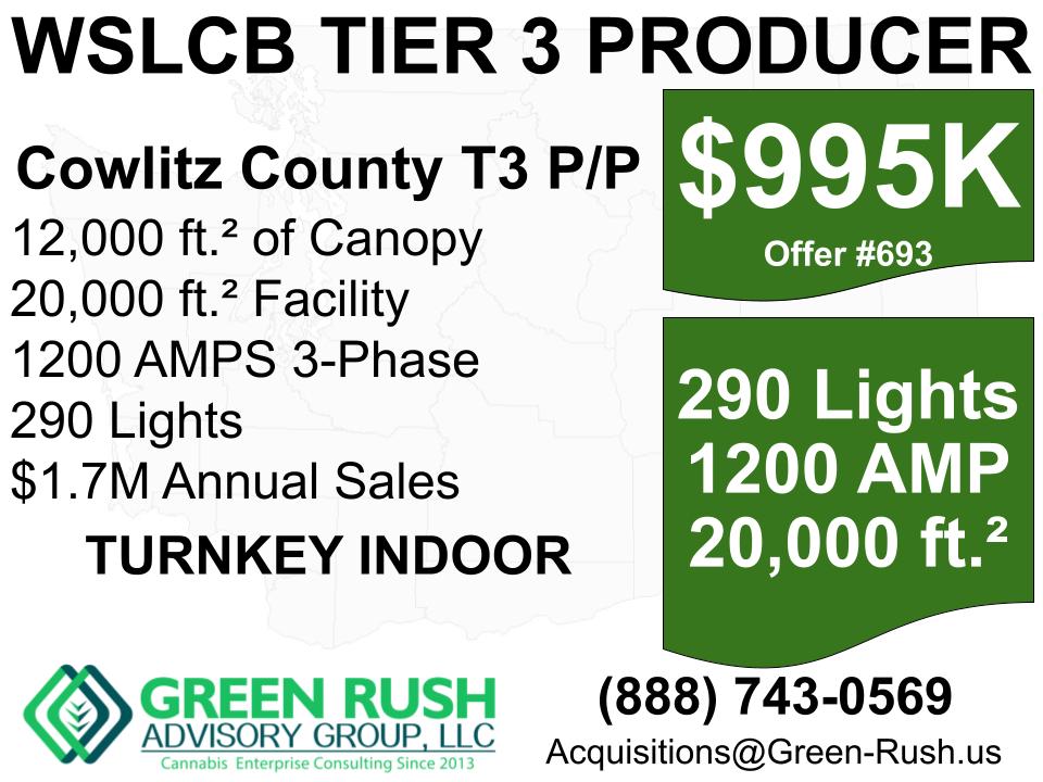 GreenRushUS's tweet photo. WSLCB Tier 3 Producer / Processor for sale. 12,000 sq ft canopy, 20,000 sq ft facility, 1200 AMPS 3-phase power, 290 grow lights, $1.7M rannual sales. Just $995K! Contact us today! acquisitions@green-rush.us / (888)-743-0569  https://t.co/xUPLqep0ew

#WSLCB #Cannabis #1200AMPS https://t.co/NSiIiZZ5F4