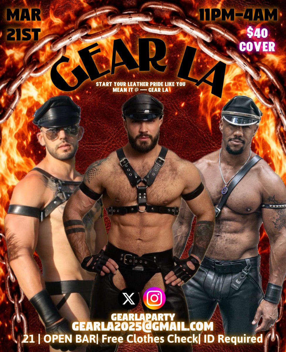 GearLAparty's tweet photo. 🖤 LEATHER PRIDE KICKOFF 📷 Leather Energy you feel the second you walk in Bodies pressed close. Eyes locked. No limits on the energy. 3/21 11pm -4am open bar This isn’t just a party… it’s where things get dirty 📷#GearLA #LeatherNight #GayLeather https://t.co/SploqhdYZn