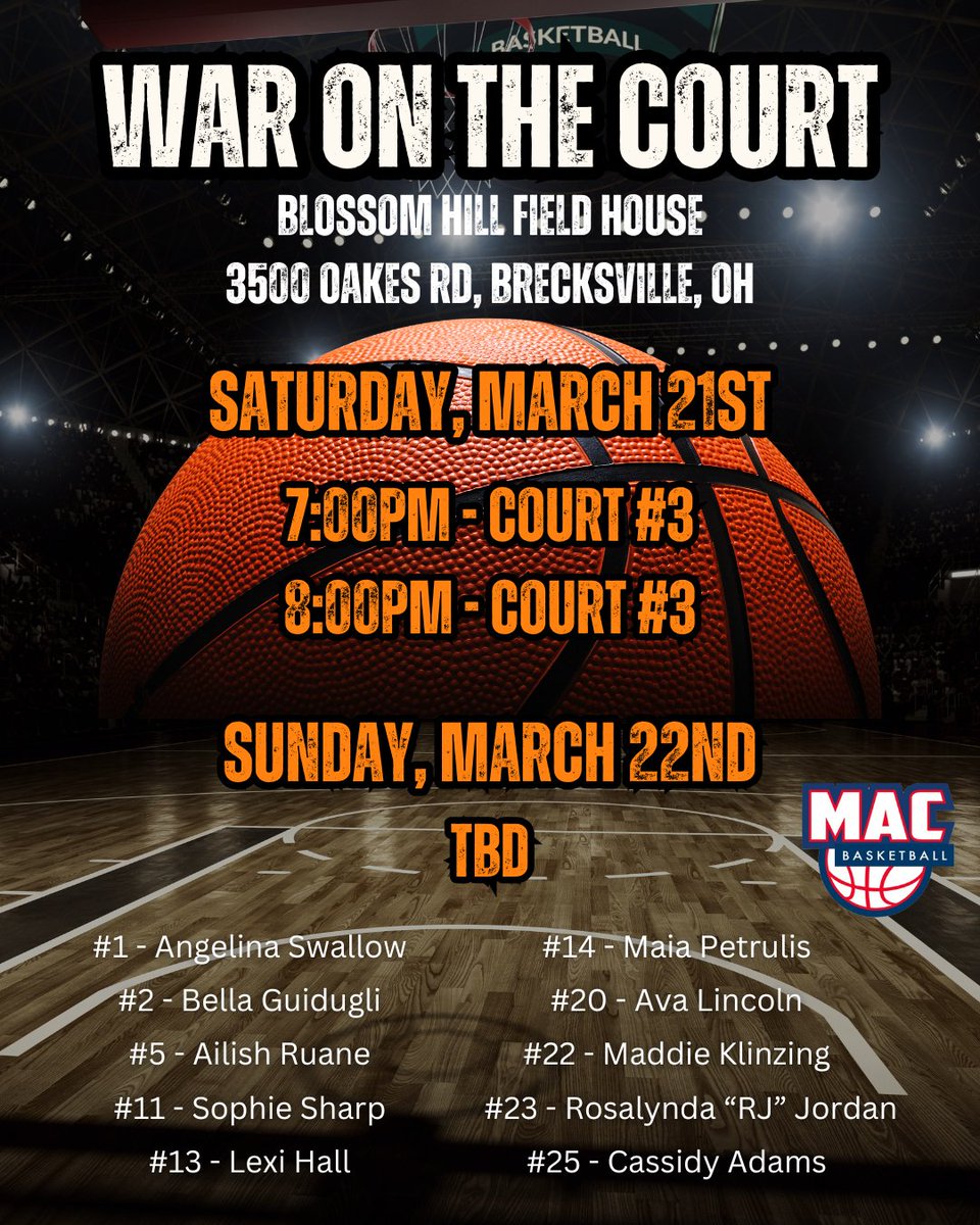 This weekend's schedule! Can't wait to get back out on the court, the first tournament of the year is always exciting! #macproud <a href="/MacBasketballUA/">Mac Basketball</a>