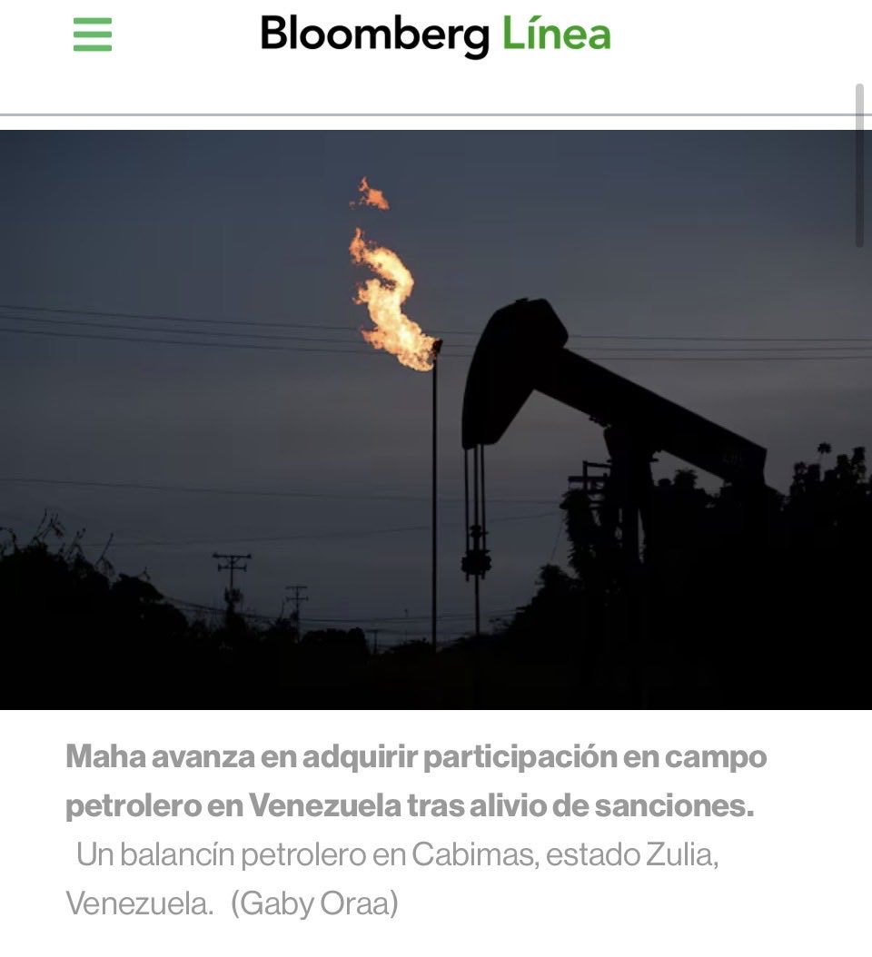 Los EE. UU. 🇺🇸 levanta sanciones y Maha Capital se mueve en Venezuela 🇻🇪 . La empresa sueca, dirigida por brasileños, aprobó comprar un  24 % de un yacimiento petrolero. Además, transferirá  sus acciones en el proyecto PetroUrdaneta a filiales estadounidenses. El yacimiento,