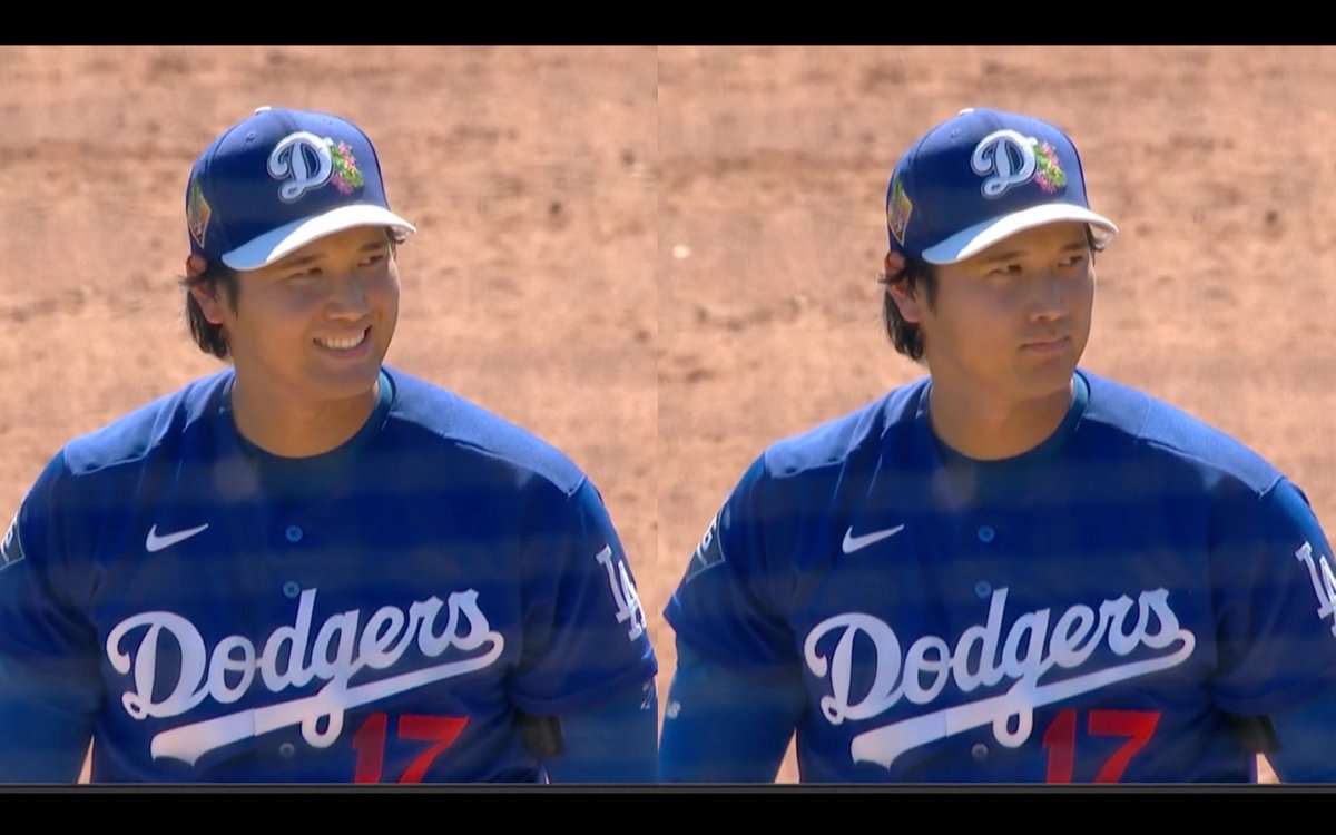 hegerchang's tweet photo. 笑ったw 大谷ほんとにお茶目すぎる
(2枚目) 内角低めの球をストライク判定
それに対して巨人のMatt Chapmanがチャレンジ 
でも結果はそのままストライク 
判定が出た直後
大谷がホームの方を見ながら
「ほら見たことか」みたいないたずらっぽい笑顔を見せて
そのあとすぐスンって真顔に戻るの可愛すぎるXD