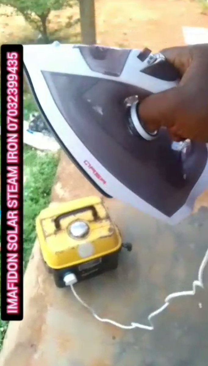 Scientistemmanu's tweet photo. Solar steam iron innovated by inventor Emmanuel Obayagbona. Saves 60% percent energy on Prepaid meter, Solar Energy and Generator set. Works with the smallest tiger generator/ Solar Generator as low as 500 watts call or WhatsApp 07032399435 https://t.co/zVeLjqAeUv