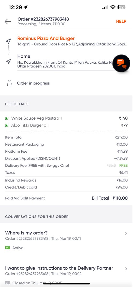 myself__vivek's tweet photo. Hello Swiggy,@Swiggy

I placed an order today from Rominus Pizza And Burger, but the delivery partner asked me for the OTP even though he was not near my location. When I refused to give the OTP, he sent a photo in the chat showing the food and wrote “Enjoy your meal,” https://t.co/YDW9PGbrzt