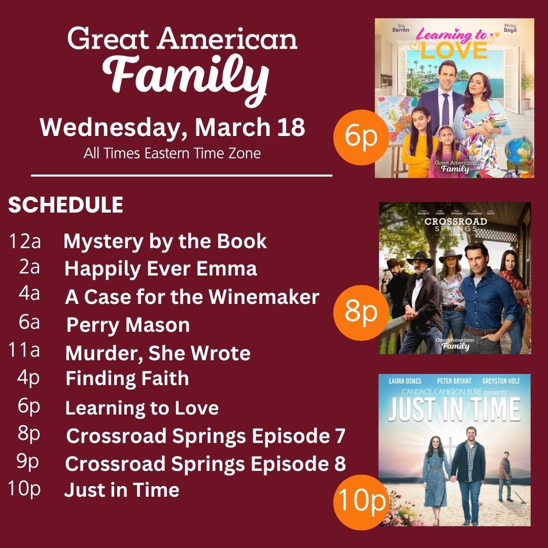 CattLovesMovies's tweet image. Happy Wednesday!
#WeekdayMovies &amp;amp; encores of Crossroad Springs Episodes 7 &amp;amp; 8 tonight on @GAfamilyTV—
🍀#FindingFaith  4pET/1pPT 
🍀#LearningToLove  6pET/3pPT 
🤠#CrossroadSprings (S1E7)   8pET/5pPT
🤠#CrossroadSprings (S1E8)  9pET/6pPT 
🍀#JustInTime 10pET/7pPT
🐱💚🎬