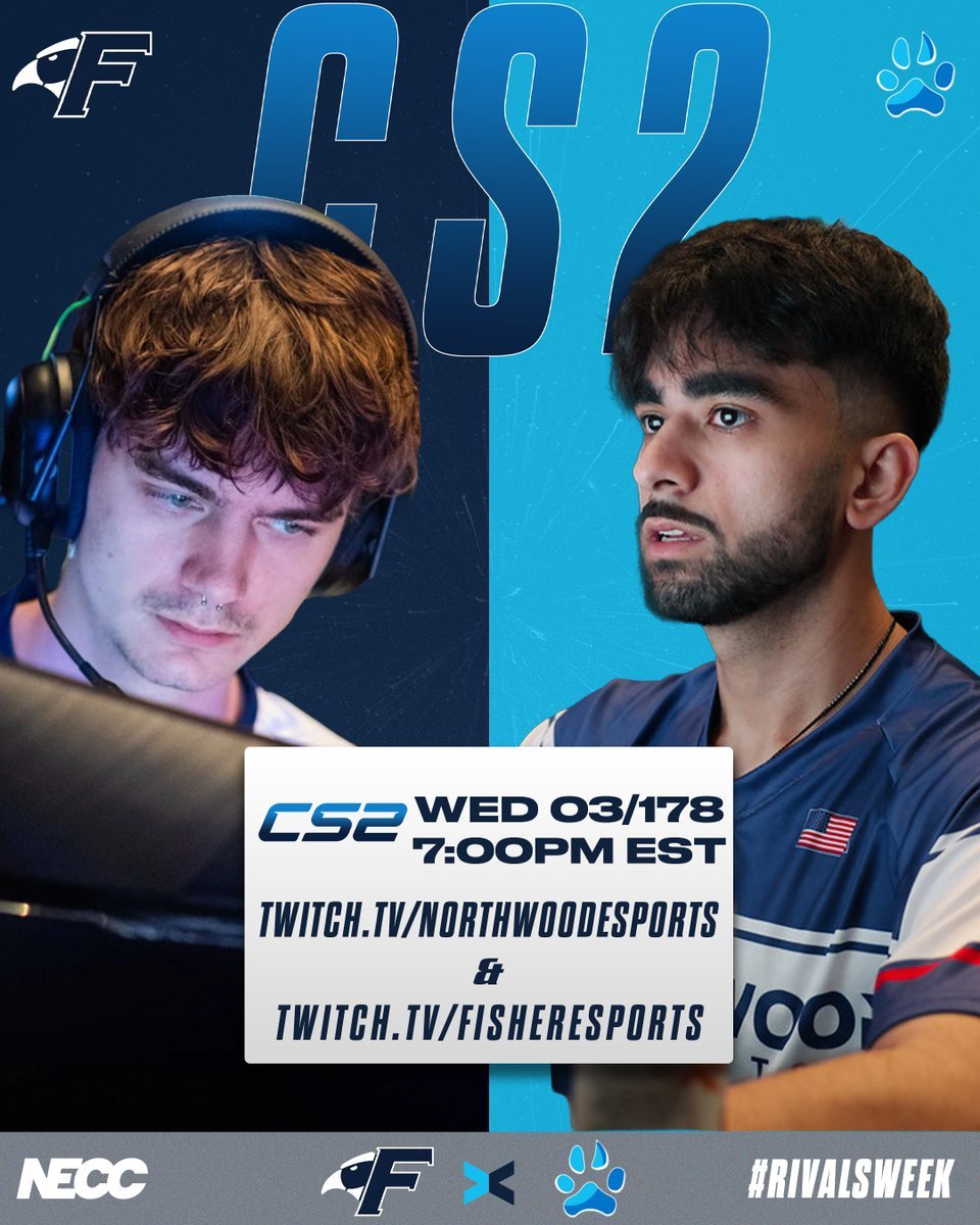 NorthwoodEsport's tweet image. 🚨 We're LIVE 🚨

Day 3 of #RivalsWeek with @Fisher_Esports featuring @neccgames CS2 competition.

Tune in:
📺: Twitch.tv/northwoodespor…
📺: Twitch.tv/fisheresports