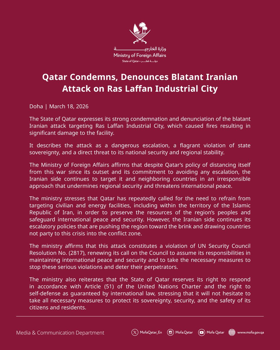 Ministry of Foreign Affairs - Qatar tweet media
