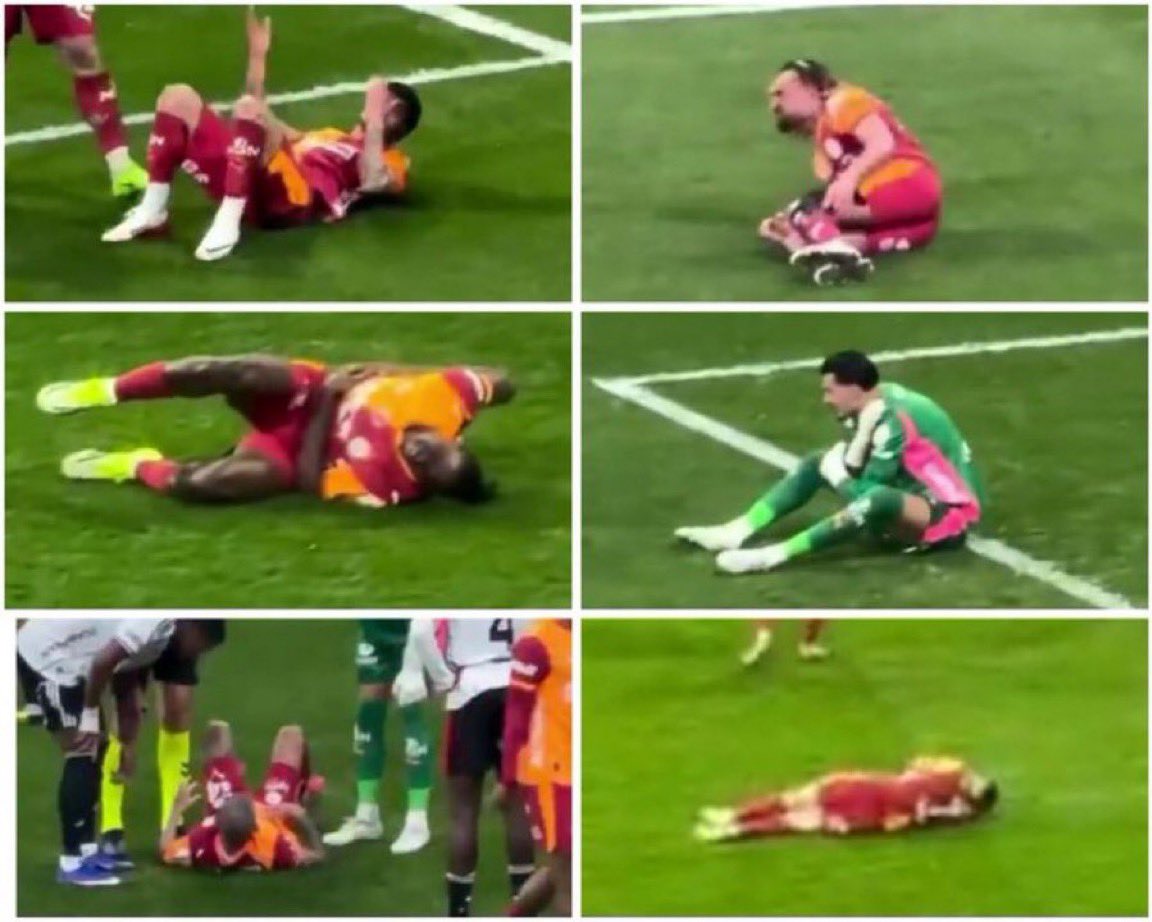 It's only the 10th minute and Galatasaray players have already thrown themselves to the ground six times.