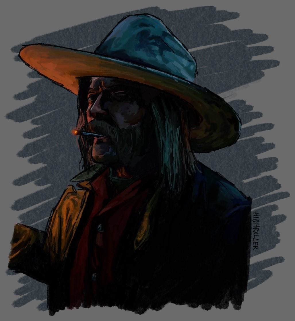 h1ghrxller's tweet photo. micah bell, speedpaint quality is terrible and its half cut off but whatever 
drawing of @ireenred_ ‘s pic on instagram.

#rdr2 #rdr2micah #micahbell https://t.co/YwGajDlPFy